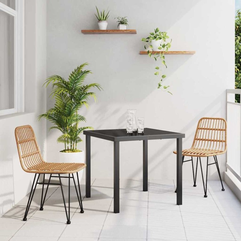 Ensemble de salle à manger de jardin 3 pièces en rotin marron 