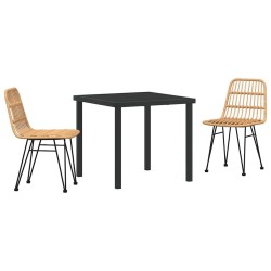 Ensemble de salle à manger de jardin 3 pièces en rotin marron 