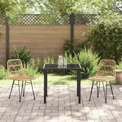 Ensemble de salle à manger de jardin 3 pièces en rotin marron 