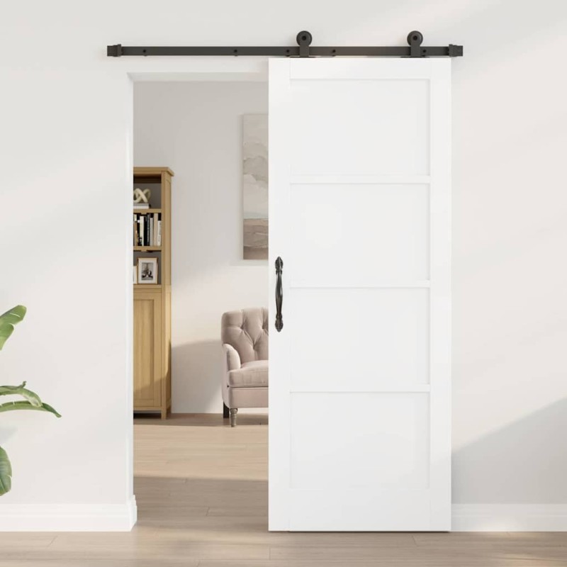 Porte coulissante avec quincaillerie 'ORKDAL'blanche en bois massif de pin 