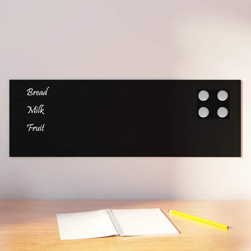 Tableau noir magnétique mural noir 60x20 cm verre trempé 