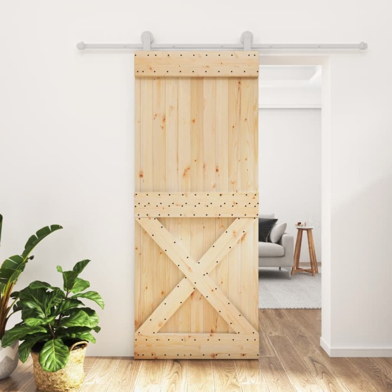 Porte coulissante et kit de quincaillerie 85x210 cm pin massif 