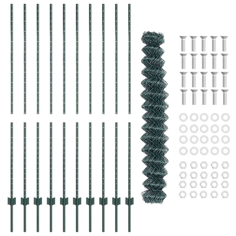 Clôture en treillis métallique avec 10 U Posts Vert 1,6x10 m Acier 