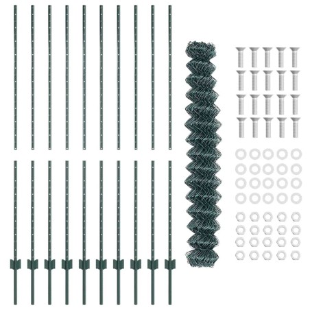Clôture en treillis métallique avec 10 U Posts Vert 1,6x10 m Acier 