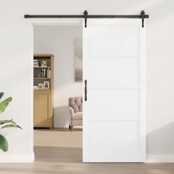 Porte coulissante avec ensemble de quincaillerie blanche 93x211 cm Bois massif de pin 