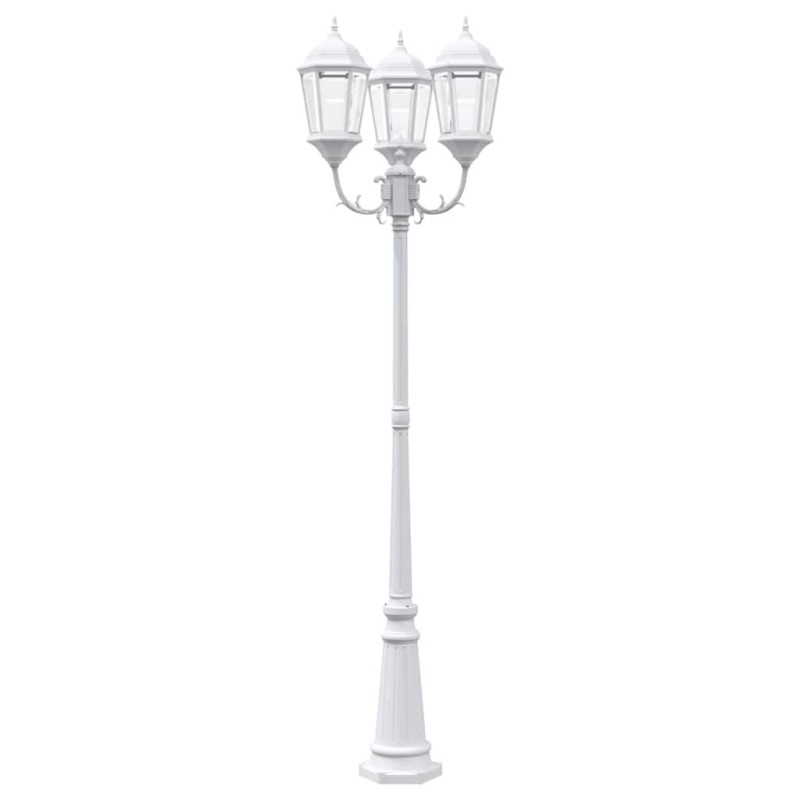 Poteau de lumière de jardin 3 lampes E27 Blanc 235 cm Aluminium 