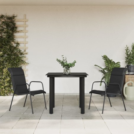 Ensemble à manger de jardin 3 pcs noir textilène et acier 