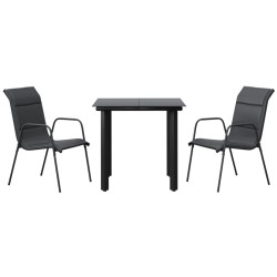 Ensemble à manger de jardin 3 pcs noir textilène et acier 