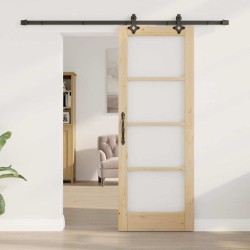 Porte coulissante avec kit de quincaillerie "ORKDAL" en bois massif & verre 