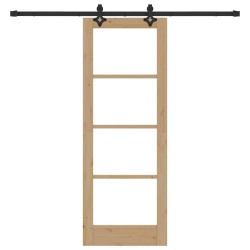 Porte coulissante avec kit de quincaillerie "ORKDAL" en bois massif & verre 
