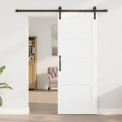 Porte coulissante avec matériel Blanc 78x202 cm Bois massif de pin 