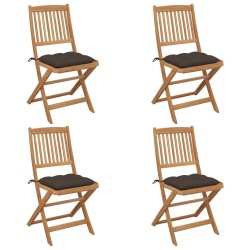 Chaises pliables de jardin lot de 4 avec coussins Bois d'acacia 