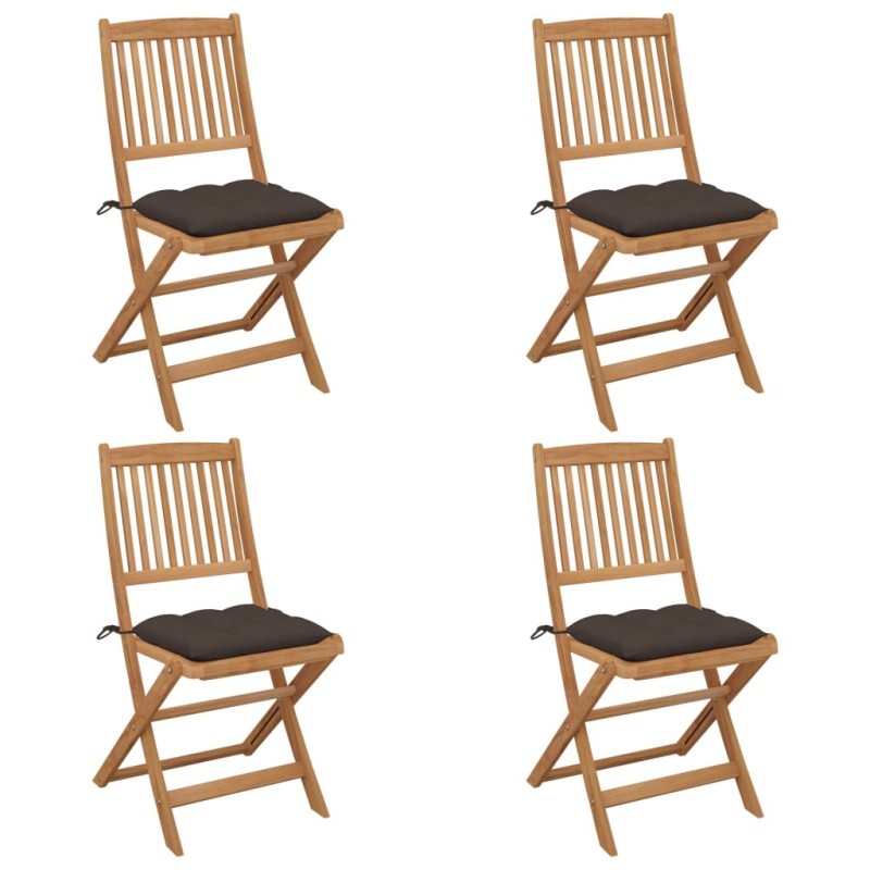 Chaises pliables de jardin lot de 4 avec coussins Bois d'acacia 