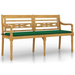 Banc Batavia avec coussin vert 150 cm Bois de teck massif 