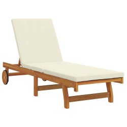 Transat sur roues avec une table et un coussin en acacia solide 