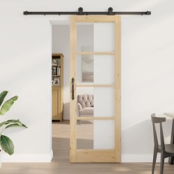 Porte coulissante avec kit matériel 'ORKDAL'en bois massif & verre 
