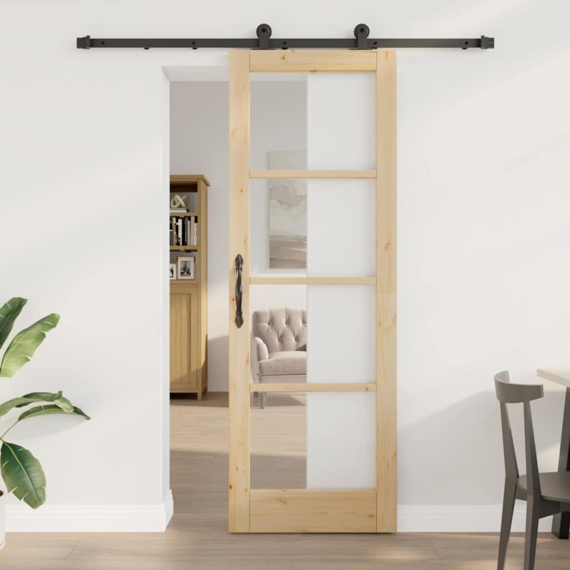 Porte coulissante avec kit matériel 'ORKDAL'en bois massif & verre 