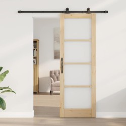 Porte coulissante avec kit matériel 'ORKDAL'en bois massif & verre 