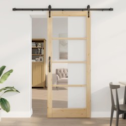 Porte coulissante avec ensemble de quincaillerie 86x211 cm en bois massif de pin 