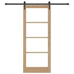 Porte coulissante avec ensemble de quincaillerie 86x211 cm en bois massif de pin 