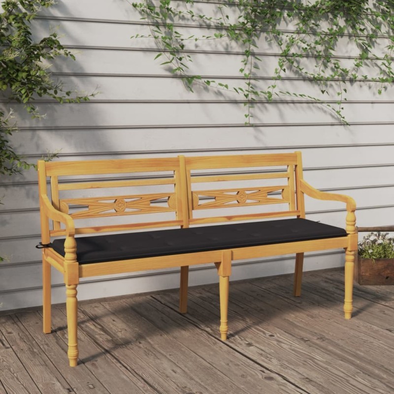 Banc Batavia avec coussin anthracite 150 cm Bois de teck massif 