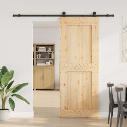 Porte coulissante et kit de quincaillerie 90x210 cm pin massif 