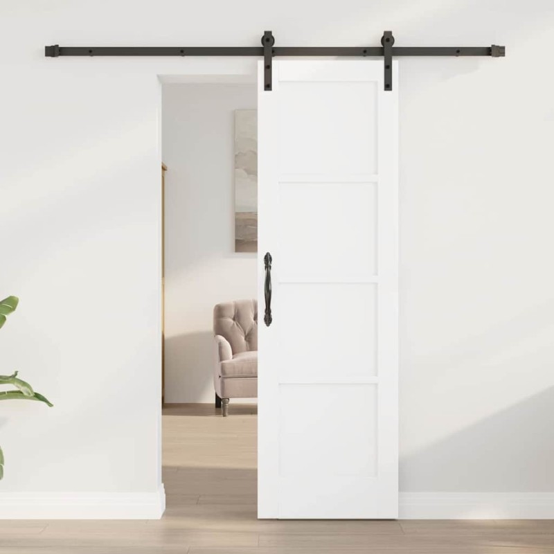 Porte Coulissante avec Kit de Quincaillerie Blanche 61x198,5 cm Bois Massif Pin 