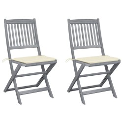 Chaises pliables d'extérieur lot de 2 et coussins Bois d'acacia 