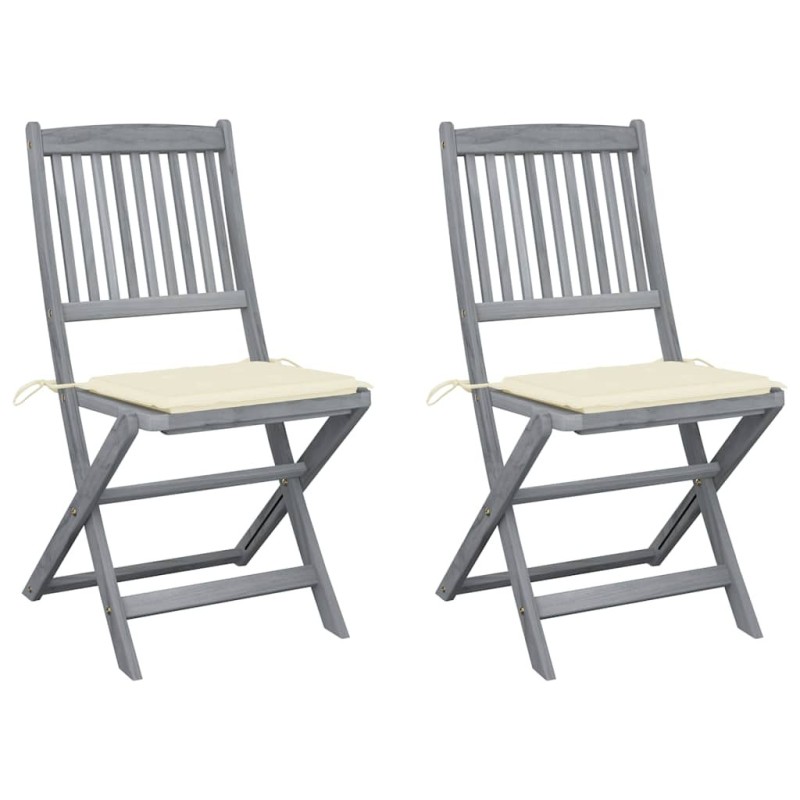 Chaises pliables d'extérieur lot de 2 et coussins Bois d'acacia 