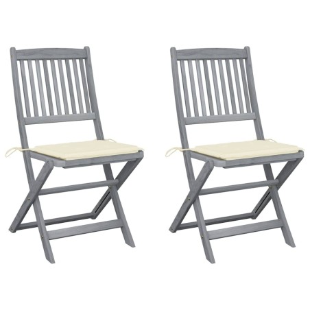 Chaises pliables d'extérieur lot de 2 et coussins Bois d'acacia 