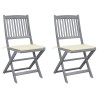Chaises pliables d'extérieur lot de 2 et coussins Bois d'acacia 
