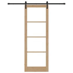 Ensemble de porte coulissante avec matos 'ORKDAL'en bois massif et verre 