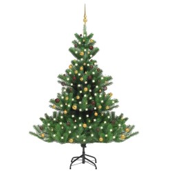 Sapin de Noël artificiel Nordmann avec LED et boules Vert 210cm 