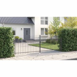 Portail de jardin avec pointe en lance, battant double gris 125x400 cm en acier. 