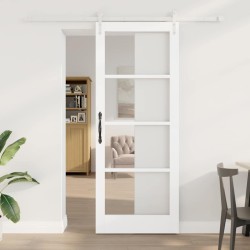 Porte Coulissante avec Quincaillerie Blanche 83x211 cm Bois Massif Pin 