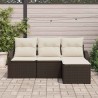 Ensemble de canapé de jardin 4 pièces avec coussins marron en poly rotin 