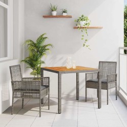 Ensemble de salle à manger de jardin de 3 pièces avec coussins gris en rotin synthétique 