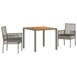 Ensemble de salle à manger de jardin de 3 pièces avec coussins gris en rotin synthétique 