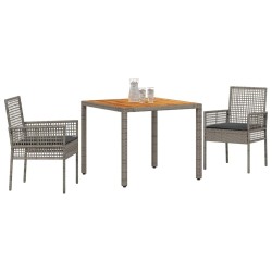 Ensemble de salle à manger de jardin de 3 pièces avec coussins gris en rotin synthétique 