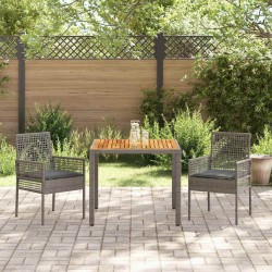 Ensemble de salle à manger de jardin de 3 pièces avec coussins gris en rotin synthétique 