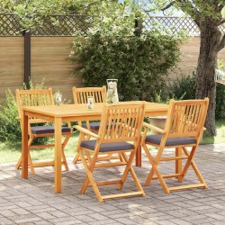 Chaises de jardin pliantes avec coussin gris 4pcs en bois d'acacia massif 