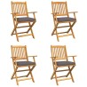 Chaises de jardin pliantes avec coussin gris 4pcs en bois d'acacia massif 