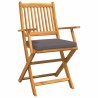 Chaises de jardin pliantes avec coussin gris 4pcs en bois d'acacia massif 