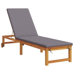 Chaise longue avec table et coussin en bois massif d'acacia 