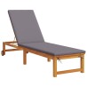 Chaise longue avec table et coussin en bois massif d'acacia 