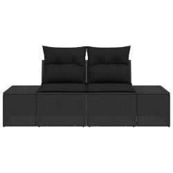 Canapé de jardin 2 places avec coussins Noir Rotin Synthétique 