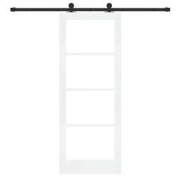Porte coulissante avec quincaillerie 'ORKDAL'Blanc Bois massif et Verre 