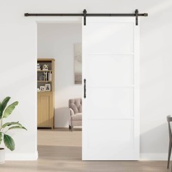 Porte coulissante avec ensemble de quincaillerie blanche 93x232 cm en bois massif de pin 