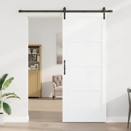 Porte coulissante avec ensemble de quincaillerie blanche 93x232 cm en bois massif de pin 