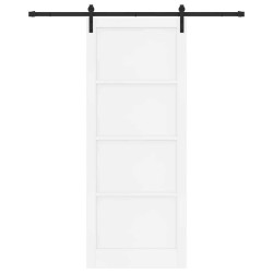 Porte coulissante avec ensemble de quincaillerie blanche 93x232 cm en bois massif de pin 